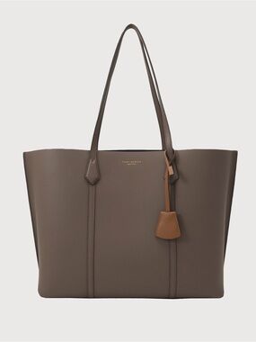 $398 Tory Burch Perry Grey Pebble Leather Triple Compartment Tote/Shoulder Bag